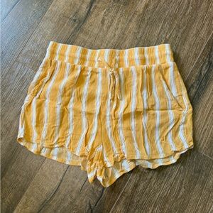 Forever 21 Yellow & White Striped Drawstring Athletic Shorts